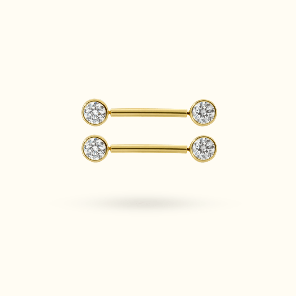 14k White and Yellow Gold Crystal Nipple Barbell – Lulu Ave