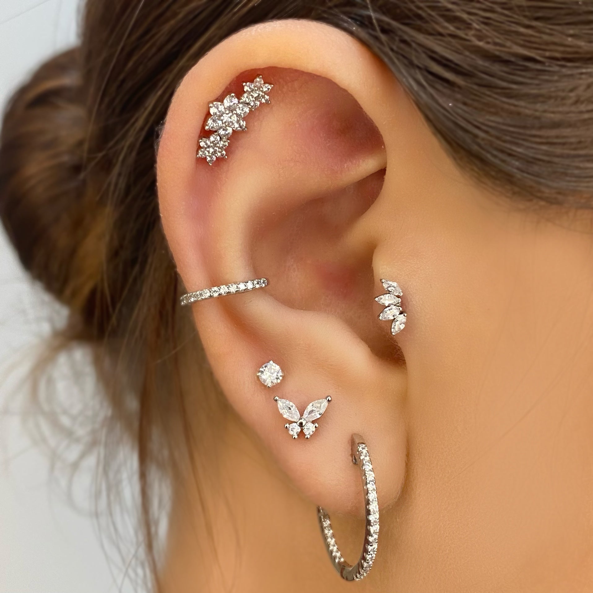 14k Crystal Flower Cluster Flat back Earring - Threadless - Lulu Ave Body Jewelery