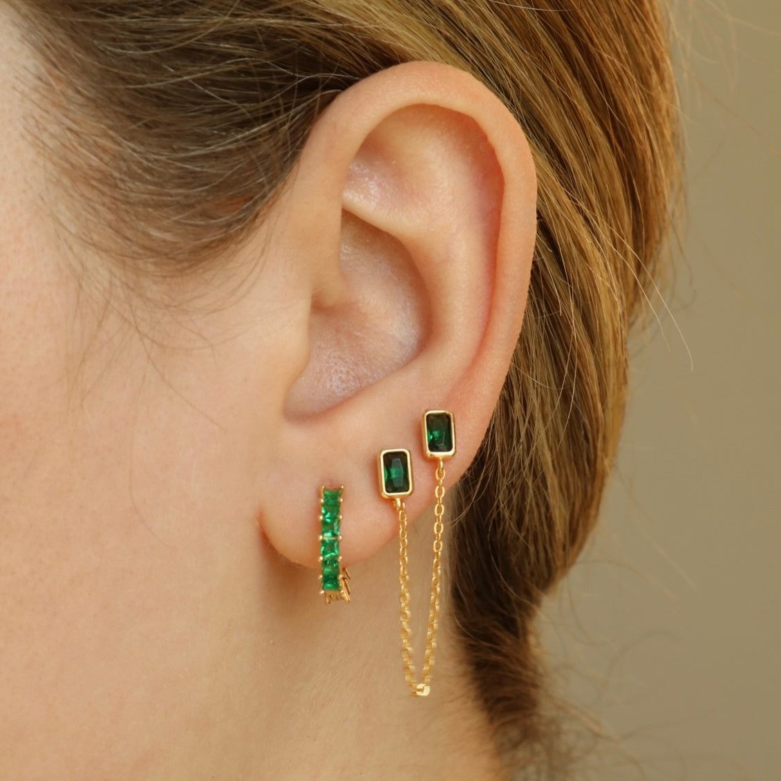 Emerald Baguette Set - Earrings - Lulu Ave Body Jewelery