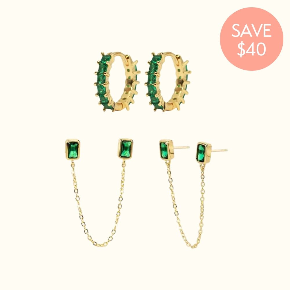 Emerald Baguette Set - Earrings - Lulu Ave Body Jewelery