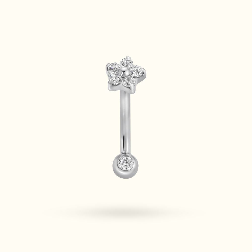 Titanium Crystal Flower Curve Push - Back Rook Barbell - Belly Rings - Lulu Ave Body Jewelery