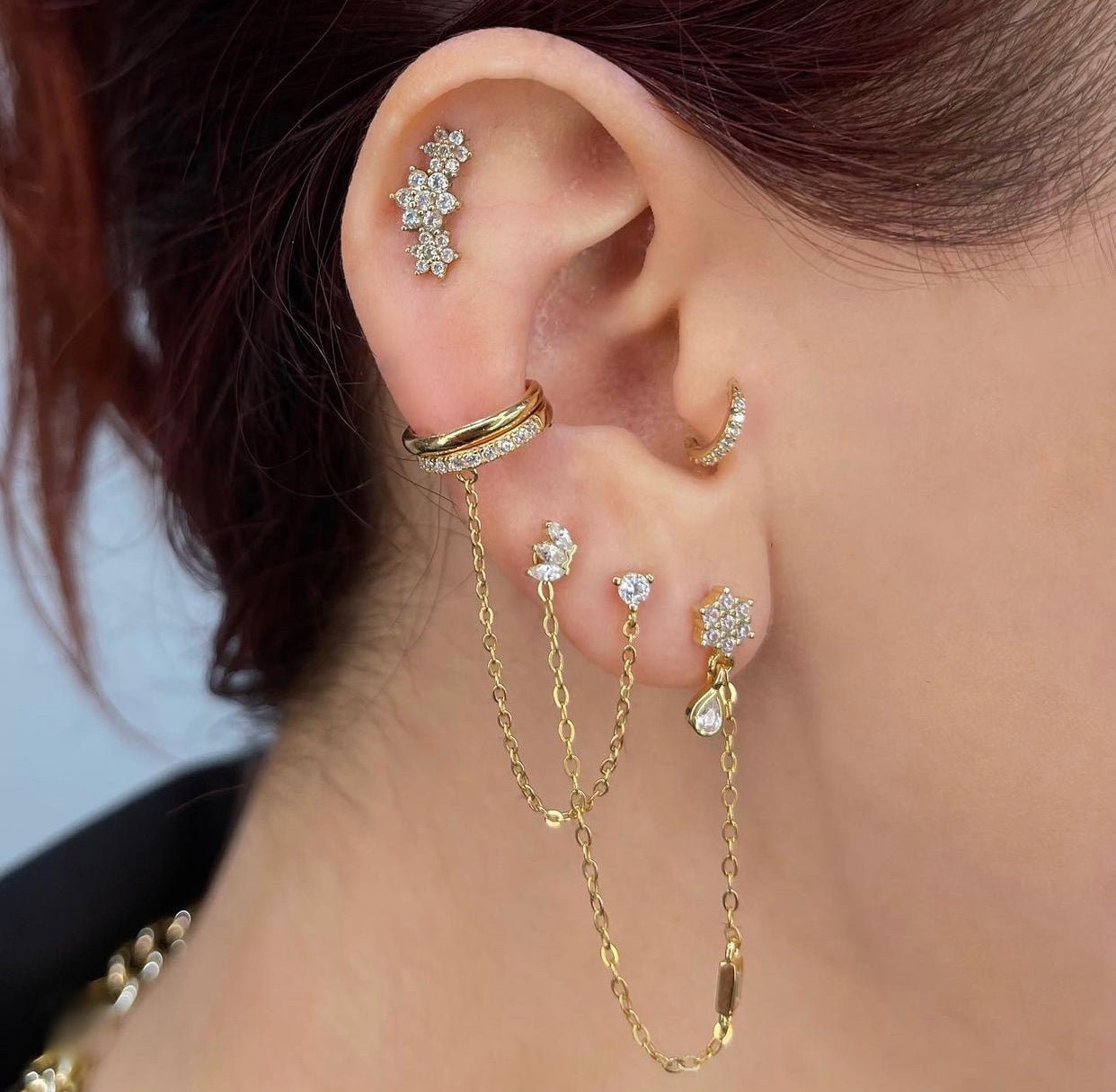 14k Crystal Flower Cluster Single Earring - Threadless - Lulu Ave Body Jewelery